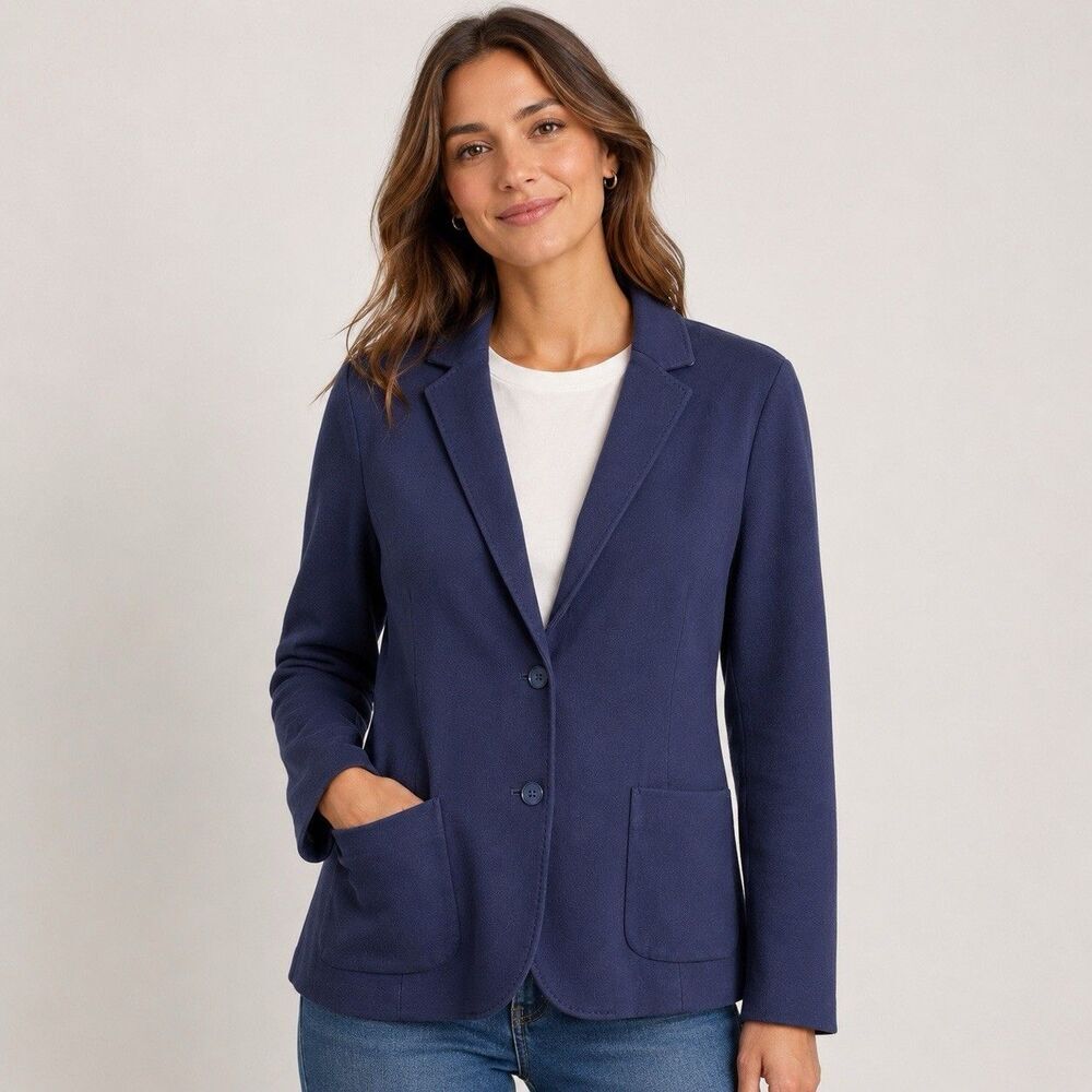 Talbots Aberdeen Navy Blazer Jacket Women Size 16 Patch Pockets Single Breasted